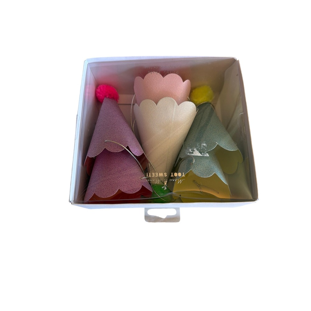 Meri Meri Party Hats Multicolor Toot Sweet Mini Scalloped Pom Pom 6ct 45-2285